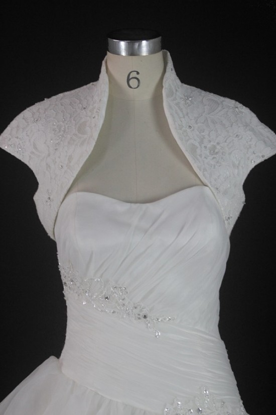 Ball Gown Strapless Chapel Train Bridal Wedding Dresses with A Lace Jacket WD010137