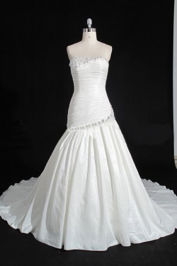 Discount A-line Strapless Chapel Train Bridal Wedding Dresses WD010143