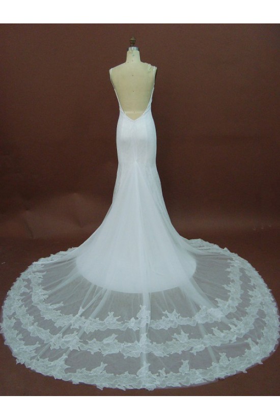 Sexy Trumpet/Mermaid Spaghetti Straps Chapel Train Lace Bridal Wedding Dresses WD010149