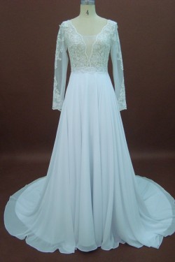 Affordable A-line Long Sleeves Lace Bridal Wedding Dresses WD010152