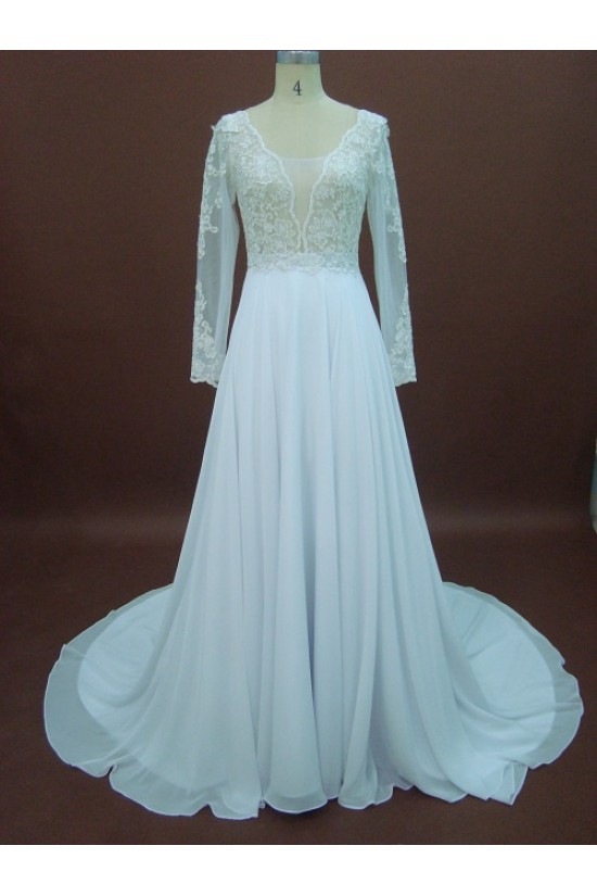 Affordable A-line Long Sleeves Lace Bridal Wedding Dresses WD010152