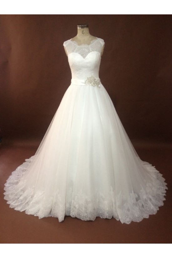 Elegant A-line Chapel Train Lace Bridal Wedding Dresses WD010154 Elegant A-line Chapel Train Lace Bridal Wedding Dresses WD010154