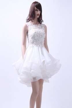 Inexpensive Short Bridal Wedding Dresses with Removable Long Skirt WD010156