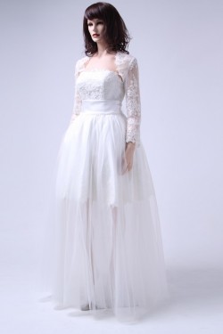 Cheap Short Bridal Wedding Dresses with A Lace Jacket and Removable Long Skirt WD010157
