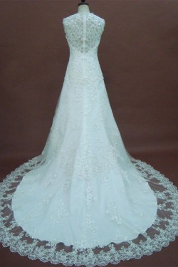 A-line V-neck Chapel Train Lace Bridal Wedding Dresses WD010158
