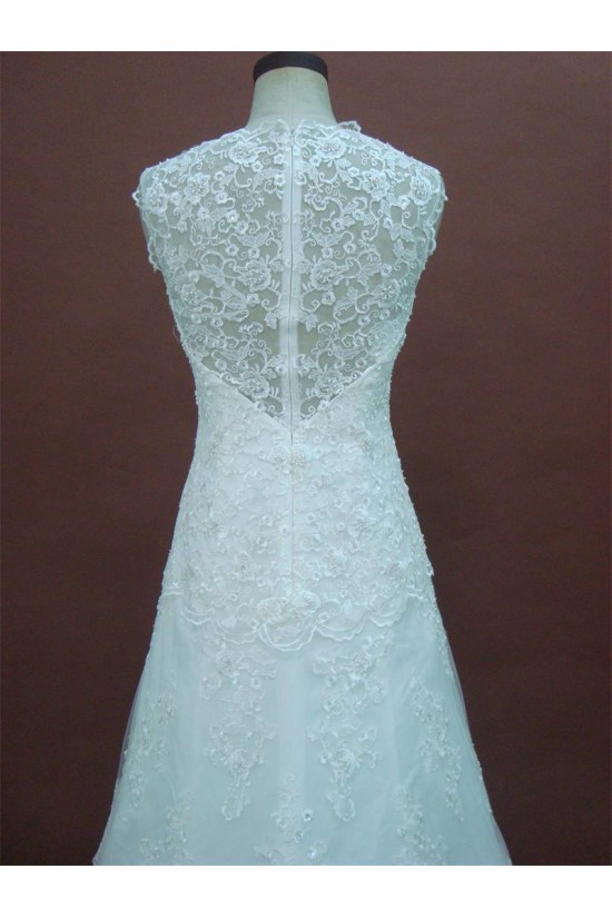 A-line V-neck Chapel Train Lace Bridal Wedding Dresses WD010158