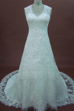 A-line V-neck Chapel Train Lace Bridal Wedding Dresses WD010158