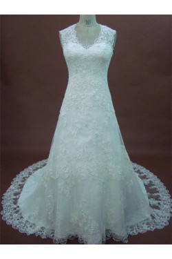 A-line V-neck Chapel Train Lace Bridal Wedding Dresses WD010158