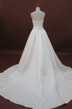 A-line Strapless Chapel Train Beaded Bridal Wedding Dresses WD010170