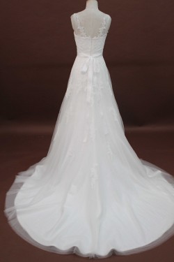 A-line Strapless Chapel Train Lace Bridal Wedding Dresses WD010173