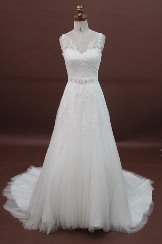 A-line Strapless Chapel Train Lace Bridal Wedding Dresses WD010173 A-line Strapless Chapel Train Lace Bridal Wedding Dresses WD010173