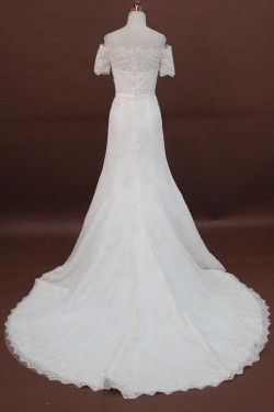 Trumpet/Mermaid Short Sleeves Off the Shoulder Lace Bridal Wedding Dresses WD010176