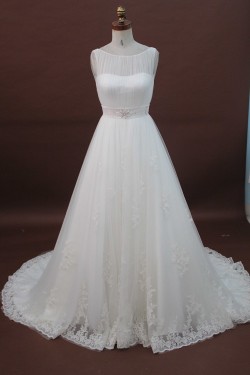A-line Chapel Train Beaded Lace Bridal Wedding Dresses WD010178