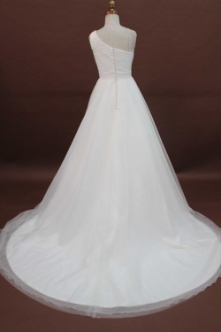 A-line One Shoulder Chapel Train Beaded Bridal Wedding Dresses WD010180