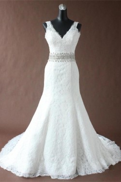 Trumpet/Mermaid Straps Beaded Lace Bridal Wedding Dresses WD010192