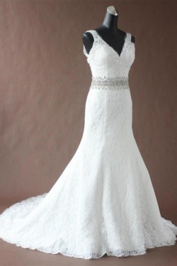 Trumpet/Mermaid Straps Beaded Lace Bridal Wedding Dresses WD010192