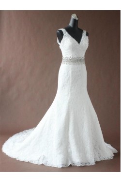 Trumpet/Mermaid Straps Beaded Lace Bridal Wedding Dresses WD010192