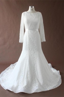 Trumpet/Mermaid Chapel Train Long Sleeves Lace Bridal Wedding Dresses WD010193