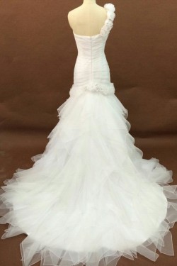 Trumpet/Mermaid One Shoulder Court Train Bridal Wedding Dresses WD010196