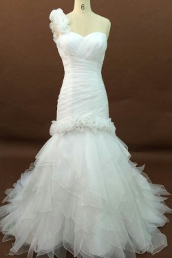 Trumpet/Mermaid One Shoulder Court Train Bridal Wedding Dresses WD010196