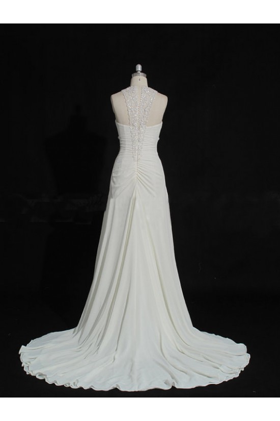 Sheath/Column Sweep Train Chiffon and Lace Bridal Wedding Dresses WD010211