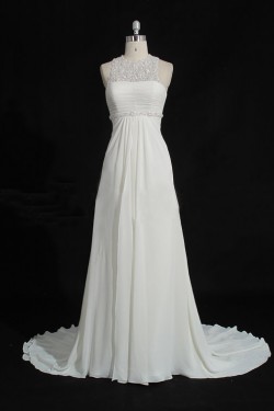 Sheath/Column Sweep Train Chiffon and Lace Bridal Wedding Dresses WD010211