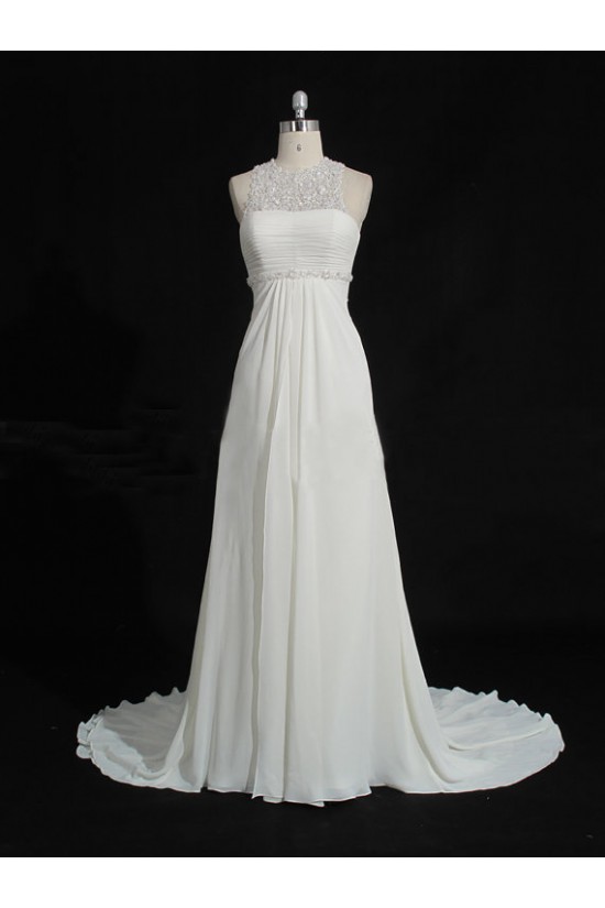 Sheath/Column Sweep Train Chiffon and Lace Bridal Wedding Dresses WD010211