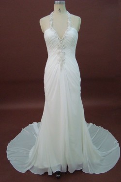 Sheath/Column Halter Sweep Train Beaded Chiffon Bridal Wedding Dresses WD010212