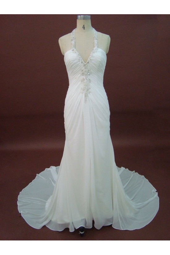 Sheath/Column Halter Sweep Train Beaded Chiffon Bridal Wedding Dresses WD010212 Sheath/Column Halter Sweep Train Beaded Chiffon Bridal Wedding Dresses WD010212