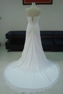Sheath/Column One Shoulder Sweep Train Bridal Wedding Dresses WD010213