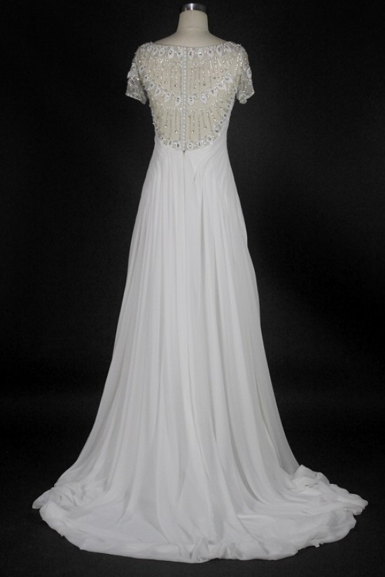 Sheath/Column Short Sleeves Beaded Chiffon Bridal Wedding Dresses WD010216