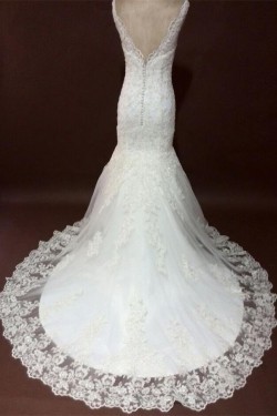 Trumpet/Mermaid V-neck Straps Sleeveless Lace Bridal Wedding Dresses WD010225