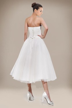 A-line Strapless Tea Length Bridal Wedding Dresses WD010228