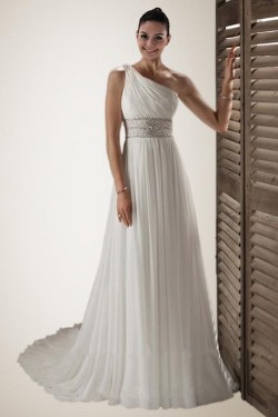 A-line One Shoulder Beaded Chiffon Bridal Wedding Dresses WD010229