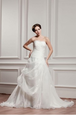 A-line Strapless Court Train Bridal Wedding Dress WD010230