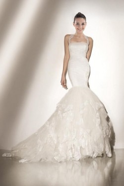 Trumpet/Mermaid Halter Court Train Lace Bridal Wedding Dress WD010234