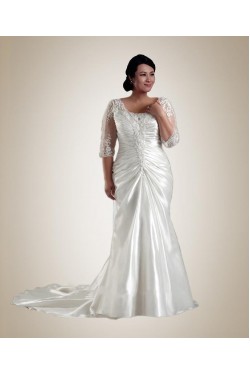 Trumpet/Mermaid Half-Sleeve Plus Size Bridal Wedding Dress WD010239