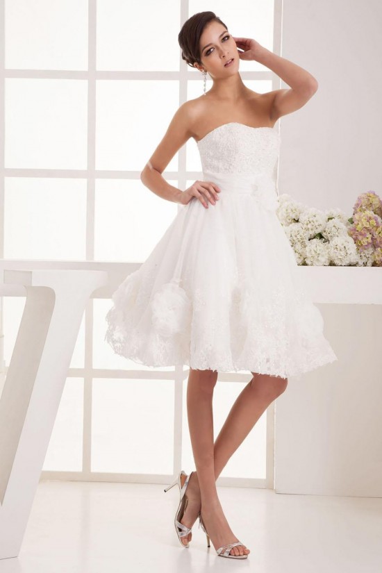 A-line Strapless Short Lace Bridal Wedding Dress WD010241