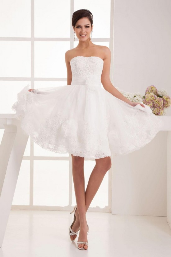 A-line Strapless Short Lace Bridal Wedding Dress WD010241