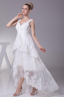 High Low Straps Applique Bridal Wedding Dress WD010249