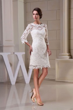 Short 3/4 Sleeves V-back Bridal Wedding Dress WD010251