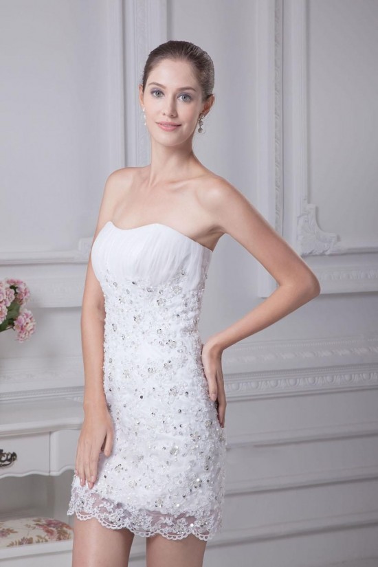 Short/Mini Strapless Beaded Applique Bridal Wedding Dress WD010255