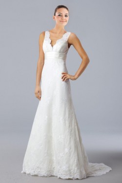 Trumpet/Mermaid V-neck Court Train Lace Bridal Gown WD010264