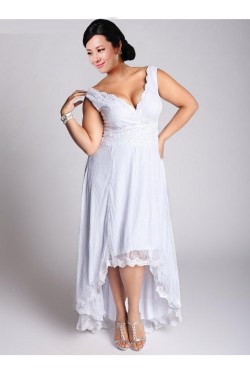 High Low Straps Lace Plus Size Bridal Gown WD010277