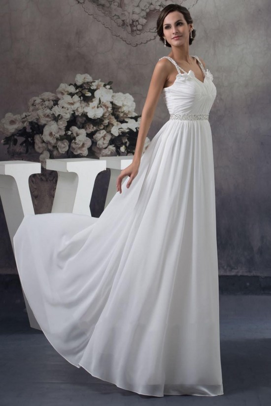 Sheath/Column Chiffon Floor Length Beaded Bridal Gown WD010279