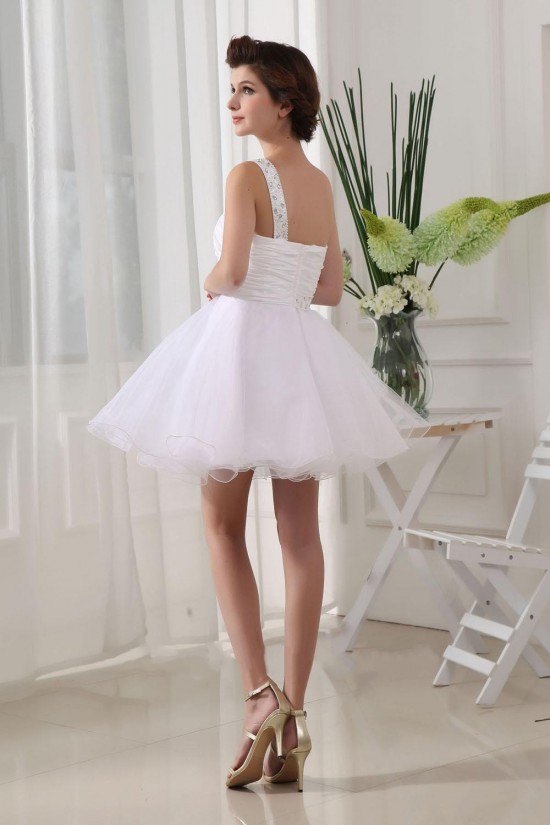 A-line One Shoulder Short/Mini Beaded Bridal Wedding Dresses WD010282