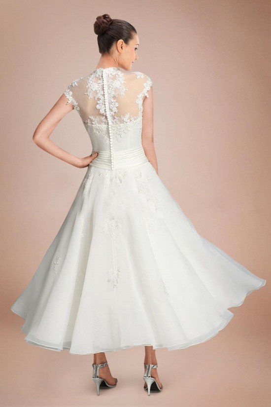 A-line Short Sleeves Tea Length Lace Bridal Wedding Dresses WD010290 A-line Short Sleeves Tea Length Lace Bridal Wedding Dresses WD010290