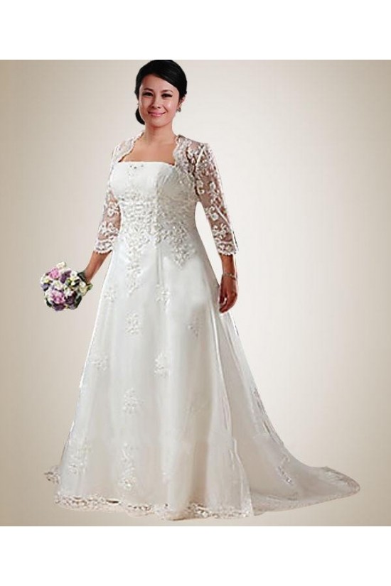 A-line Court Train 3/4 Sleeves Lace Plus Size Bridal Wedding Dresses WD010291 A-line Court Train 3/4 Sleeves Lace Plus Size Bridal Wedding Dresses WD010291