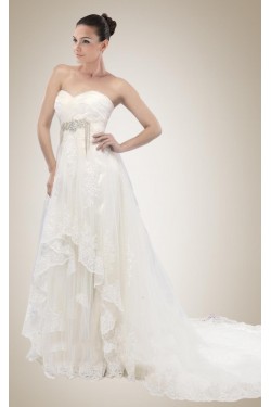 Empire Sweetheart Court Train Lace Bridal Wedding Dresses WD010296