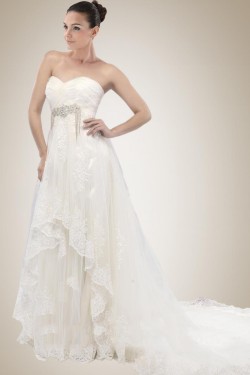 Empire Sweetheart Court Train Lace Bridal Wedding Dresses WD010296
